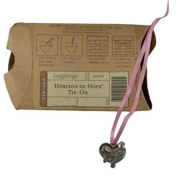 Longaberger Tie Back Horizon Of Hope Basket Decor Pink Silver HEART - Picture 1 of 4